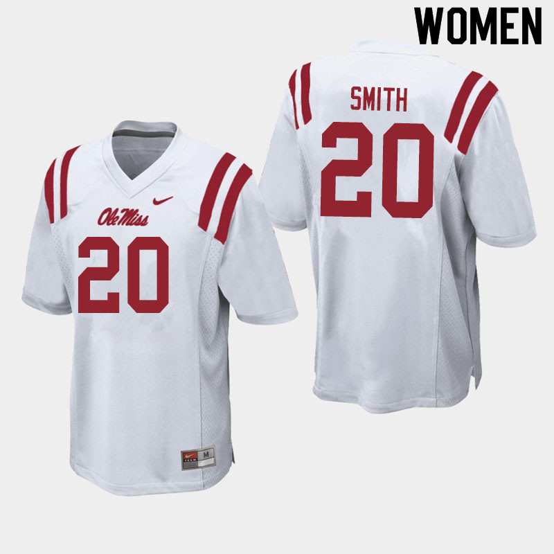 Women #20 Keidron Smith Ole Miss Rebels College Football Jerseys Sale-White - Click Image to Close